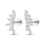 Titanium Stud Earrings Dynasty 6 Crystal Prong Leaf Ear for Sensitive Ears