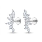 Titanium Stud Earrings Dynasty 6 Crystal Prong Leaf Ear for Sensitive Ears