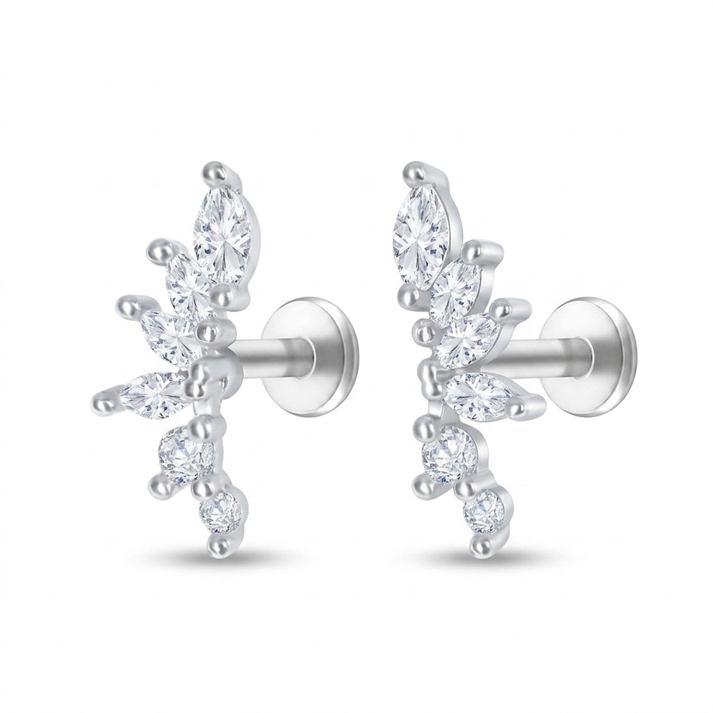 Titanium Stud Earrings Dynasty 6 Crystal Prong Leaf Ear for Sensitive Ears