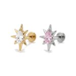 Flat Back Stud Earrings Starburst Dewdrop in F136 Titanium - consistent white hero image