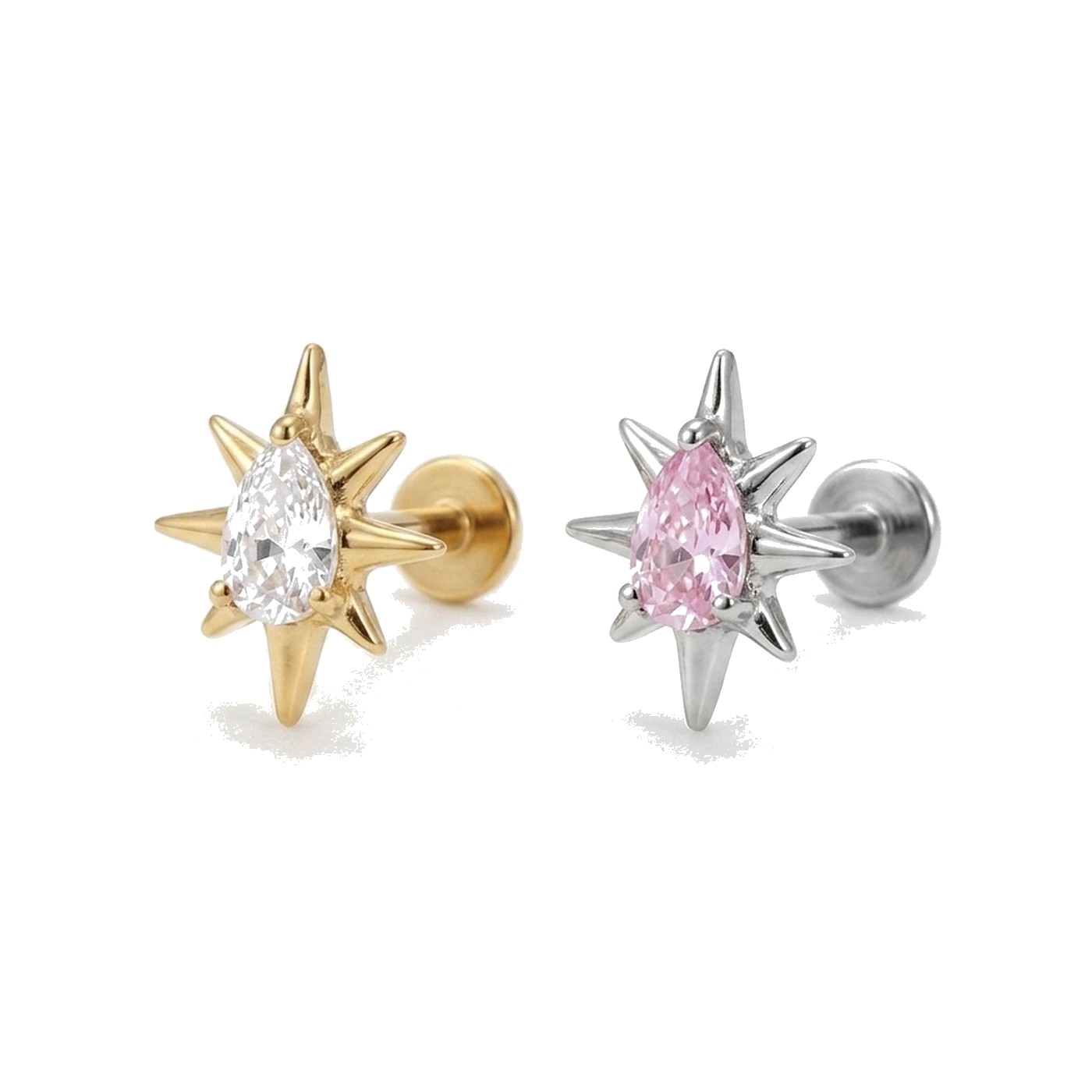 Flat Back Stud Earrings Starburst Dewdrop in F136 Titanium - consistent white hero image