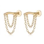 S925 Silver Hidden Helix Double Chain Drop Earring in Gold - round 2 corrected image 1