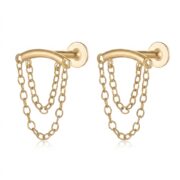 S925 Silver Hidden Helix Double Chain Drop Earring in Gold - round 2 corrected image 1