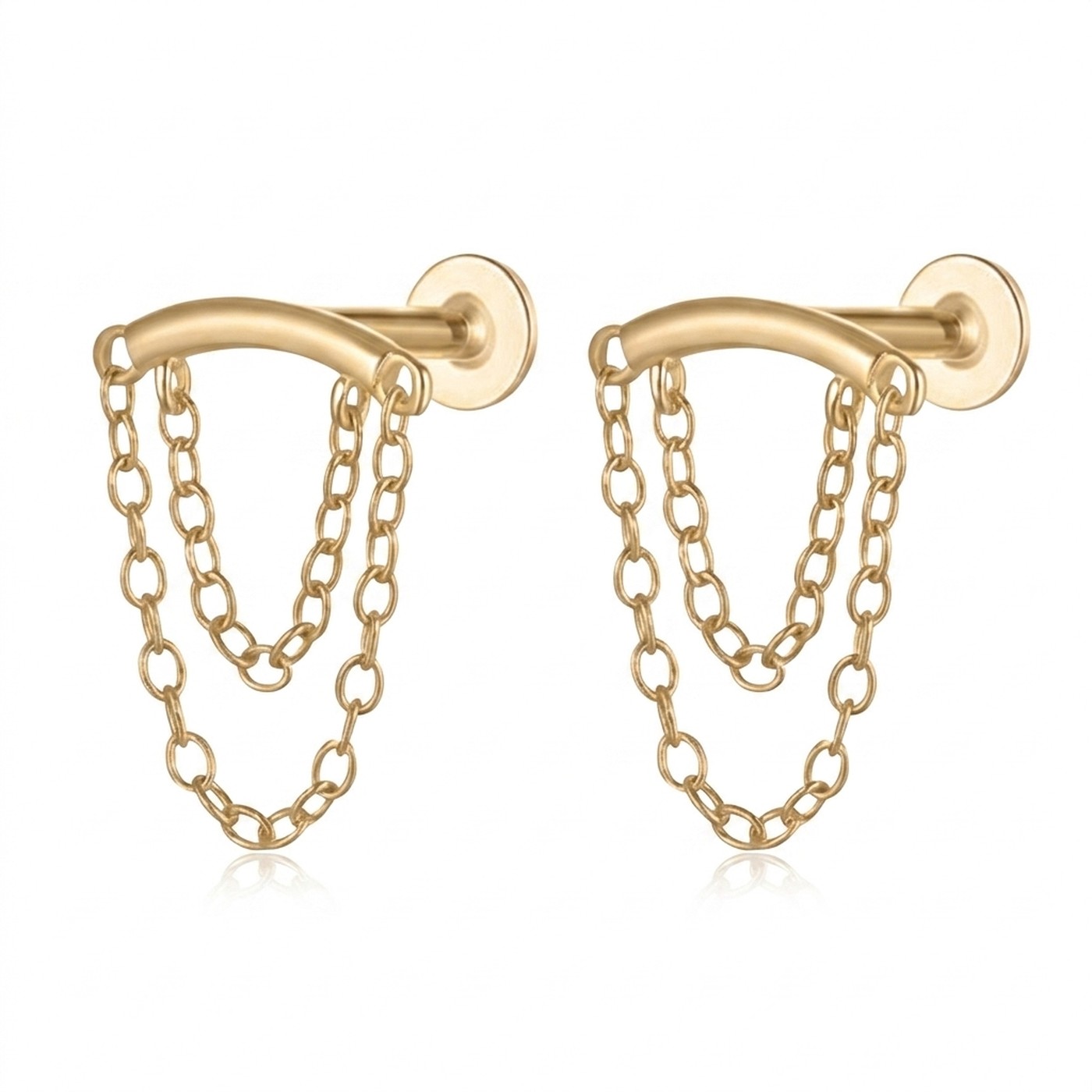 S925 Silver Hidden Helix Double Chain Drop Earring in Gold - round 2 corrected image 1