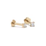 Flat Back Stud Earrings Baby Solitaire in Gold Titanium - round 2 corrected image 1