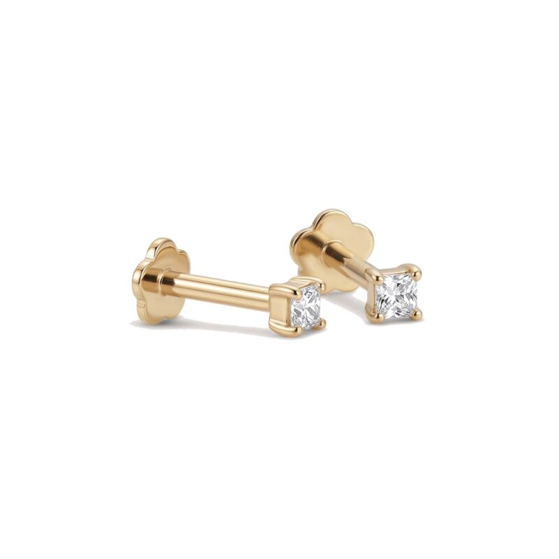 Flat Back Stud Earrings Baby Solitaire in Gold Titanium - round 2 corrected image 1