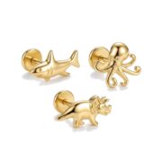 S925 Silver Tiny Animal Stud Earrings in Gold - round 3 corrected image 1