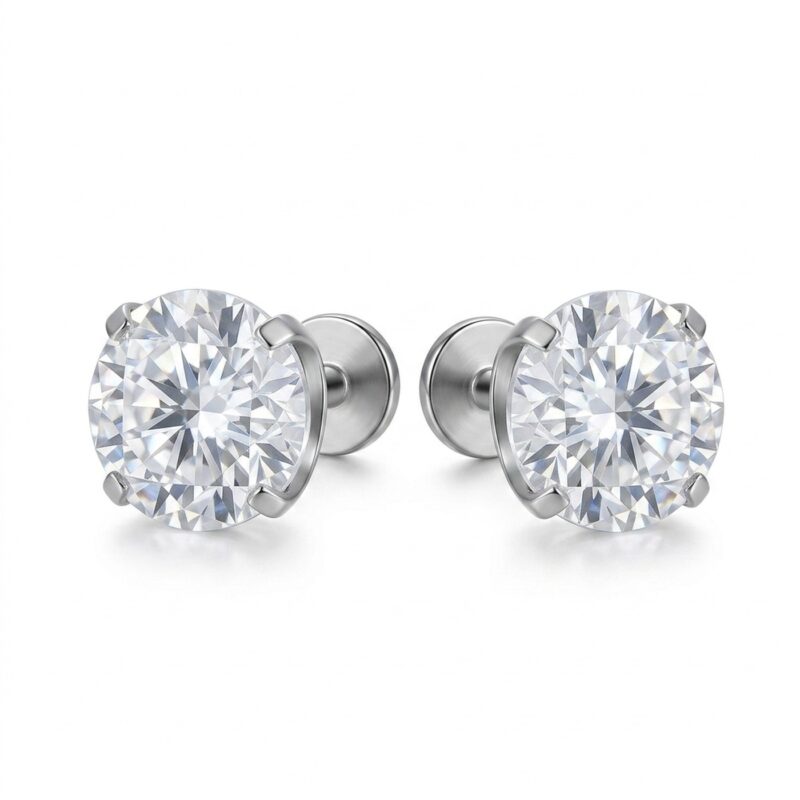 Flat Back Stud Earrings Large Solitaire in F136 Titanium - strict 1688 corrected image 1