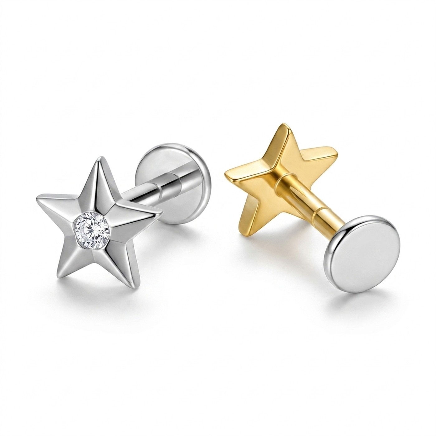 Flat Back Stud Earrings Twinkle Star in F136 Titanium - strict 1688 corrected image 1