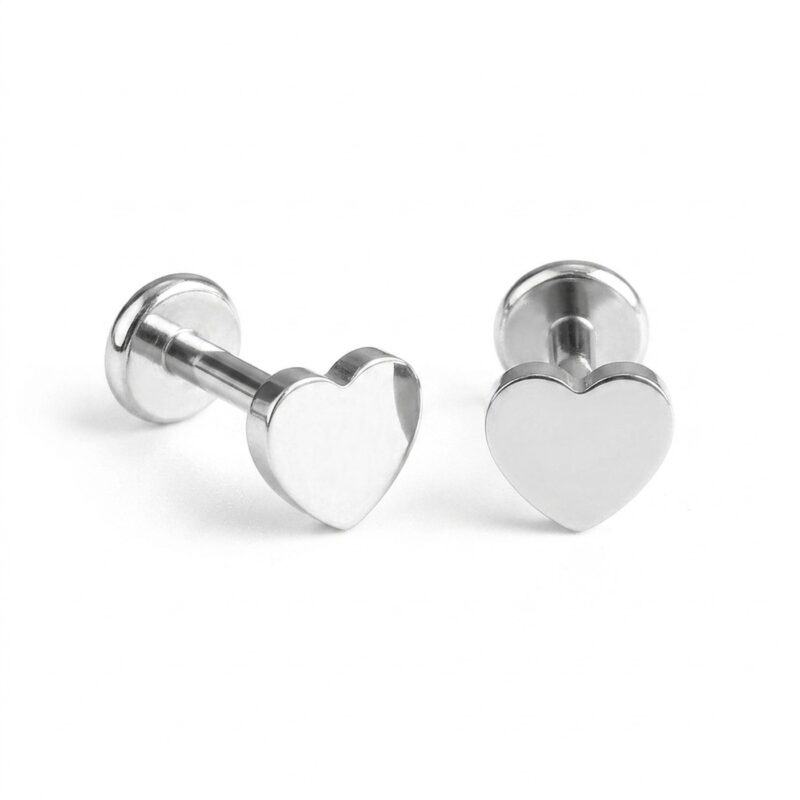 Flat Back Stud Earrings Classic Heart in F136 Titanium - strict 1688 corrected image 1