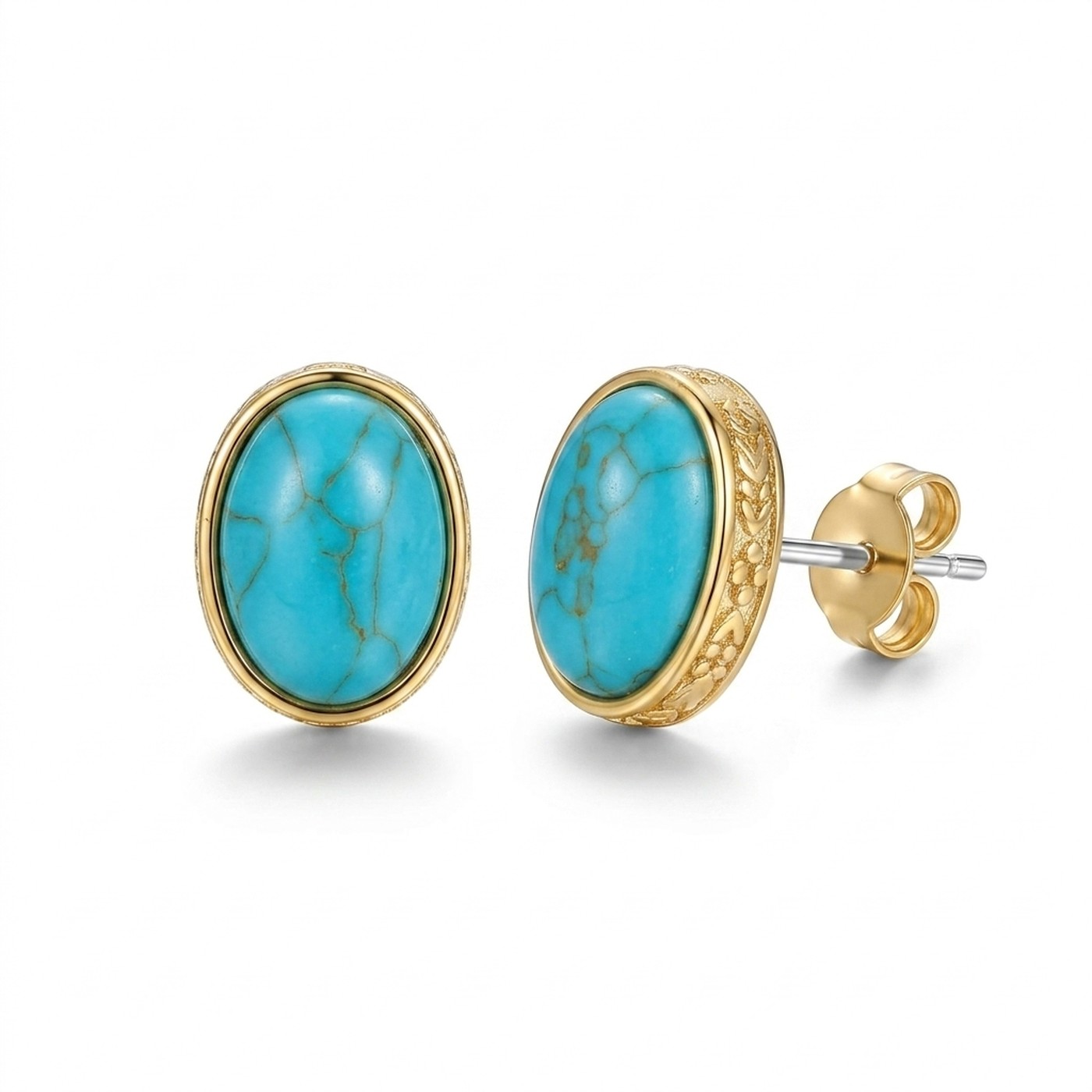 Stud Earrings Turquoise Vintage Oval with S925 Silver - strict 1688 corrected image 1