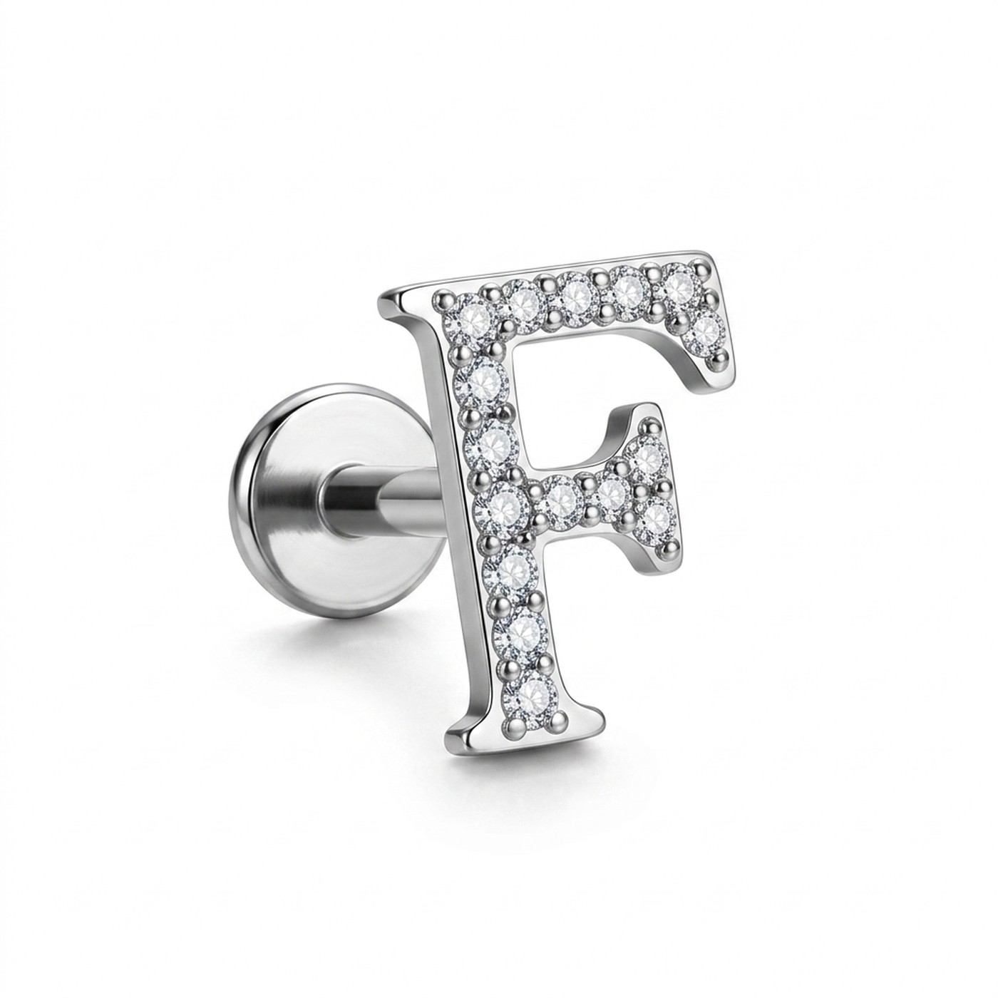 Flat Back Stud Earrings Letter F in F136 Titanium