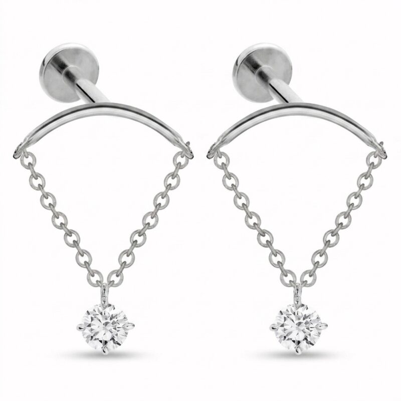 Flat Back Stud Earrings Absolute Hidden Helix Crystal Chain Drop Ear in F136 Titanium