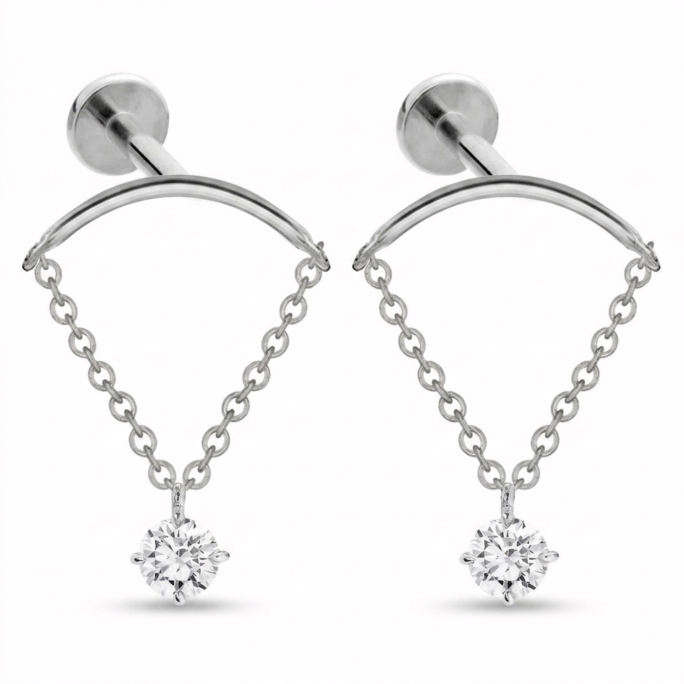 Flat Back Stud Earrings Absolute Hidden Helix Crystal Chain Drop Ear in F136 Titanium