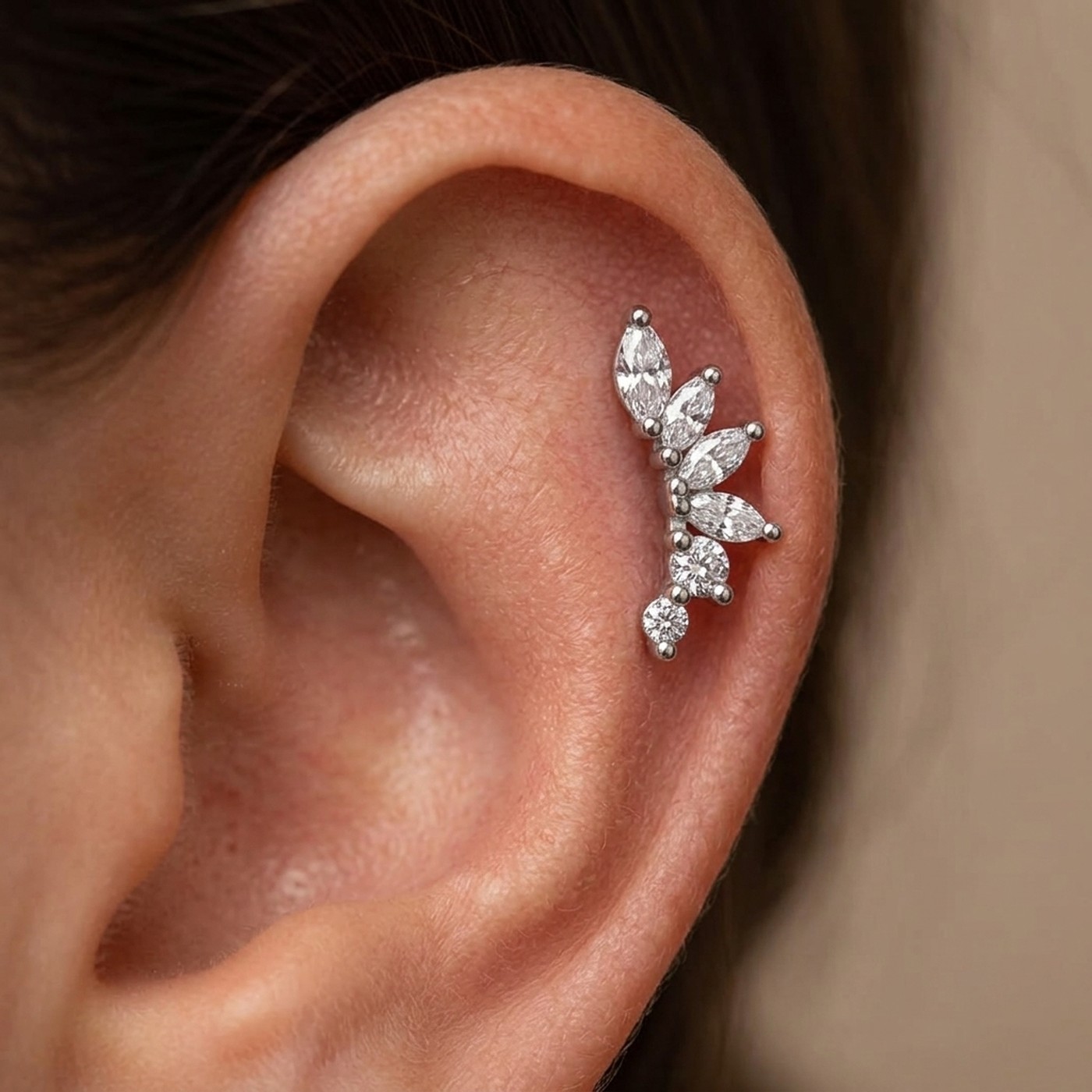 Titanium Stud Earrings Dynasty 6 Crystal Prong Leaf Ear for Sensitive Ears