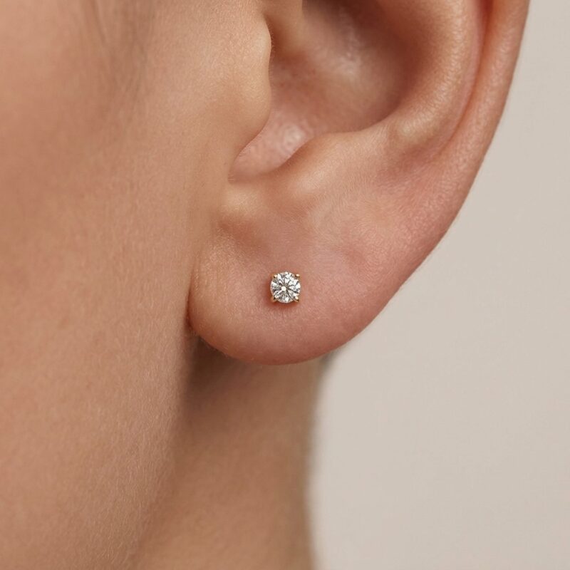 Flat Back Stud Earrings Baby Solitaire in Gold Titanium - round 2 corrected image 2