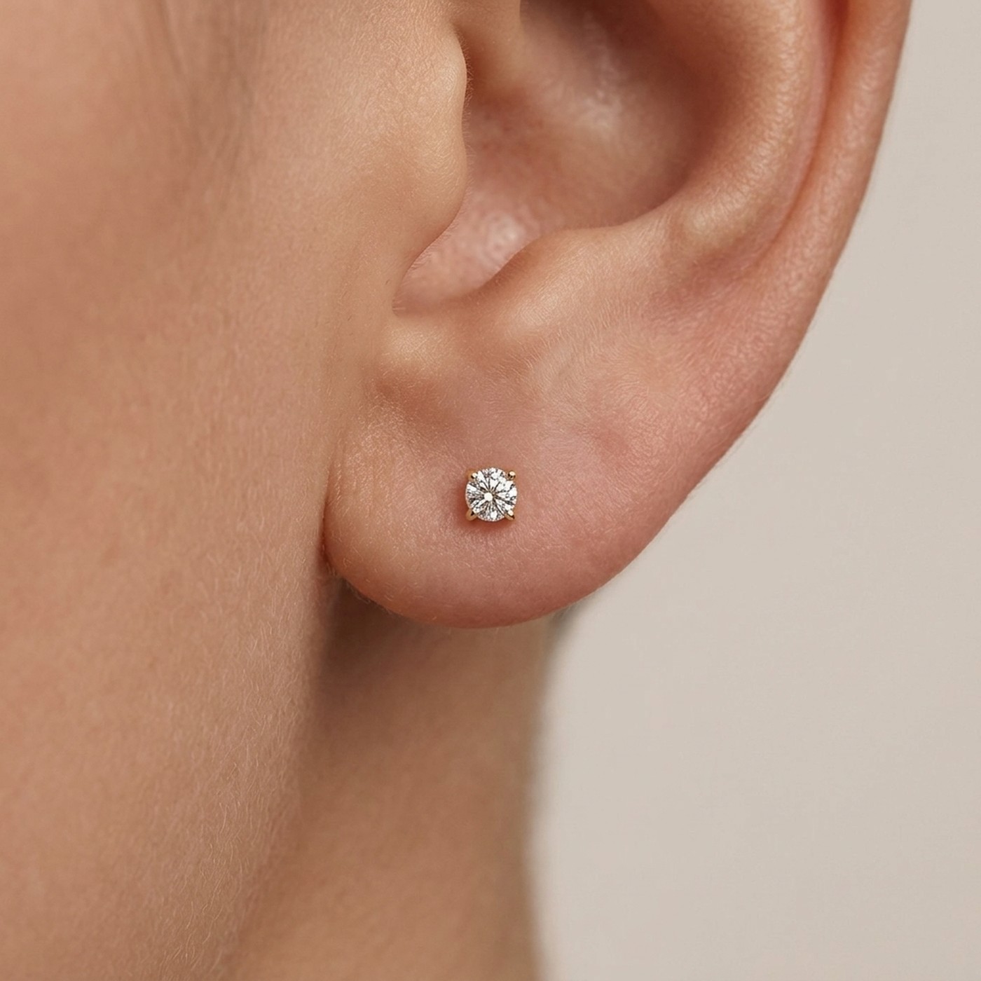 Flat Back Stud Earrings Baby Solitaire in Gold Titanium - round 2 corrected image 2