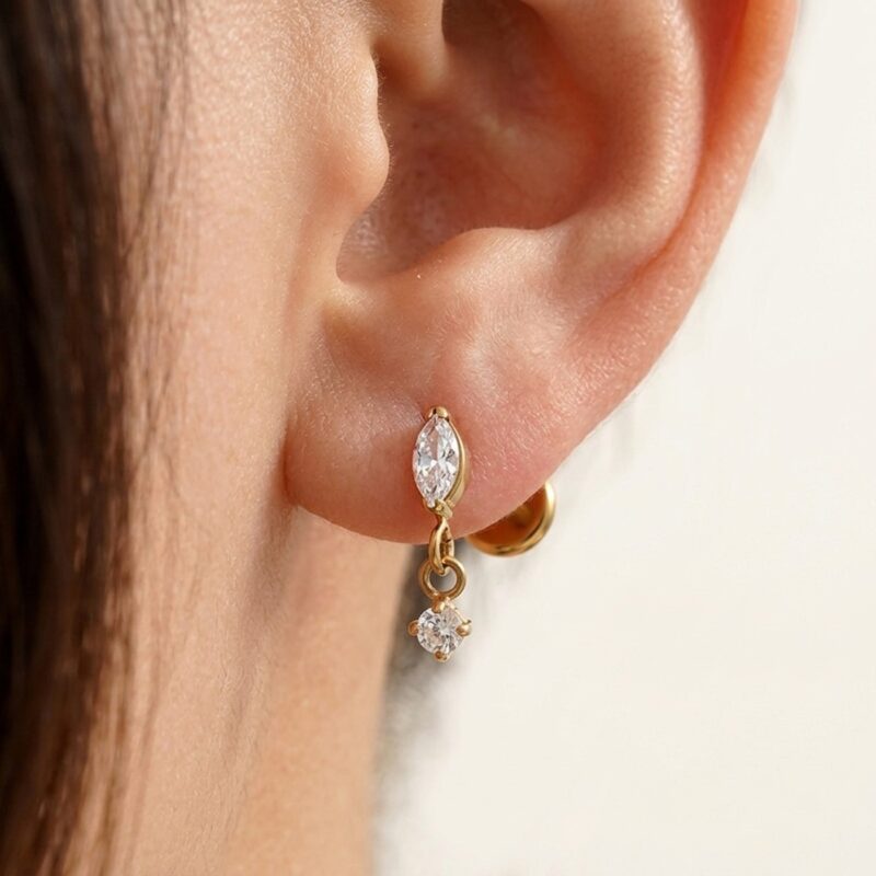 Flat Back Earrings Crystal Chain in Titanium - corrected consistent product image 2
