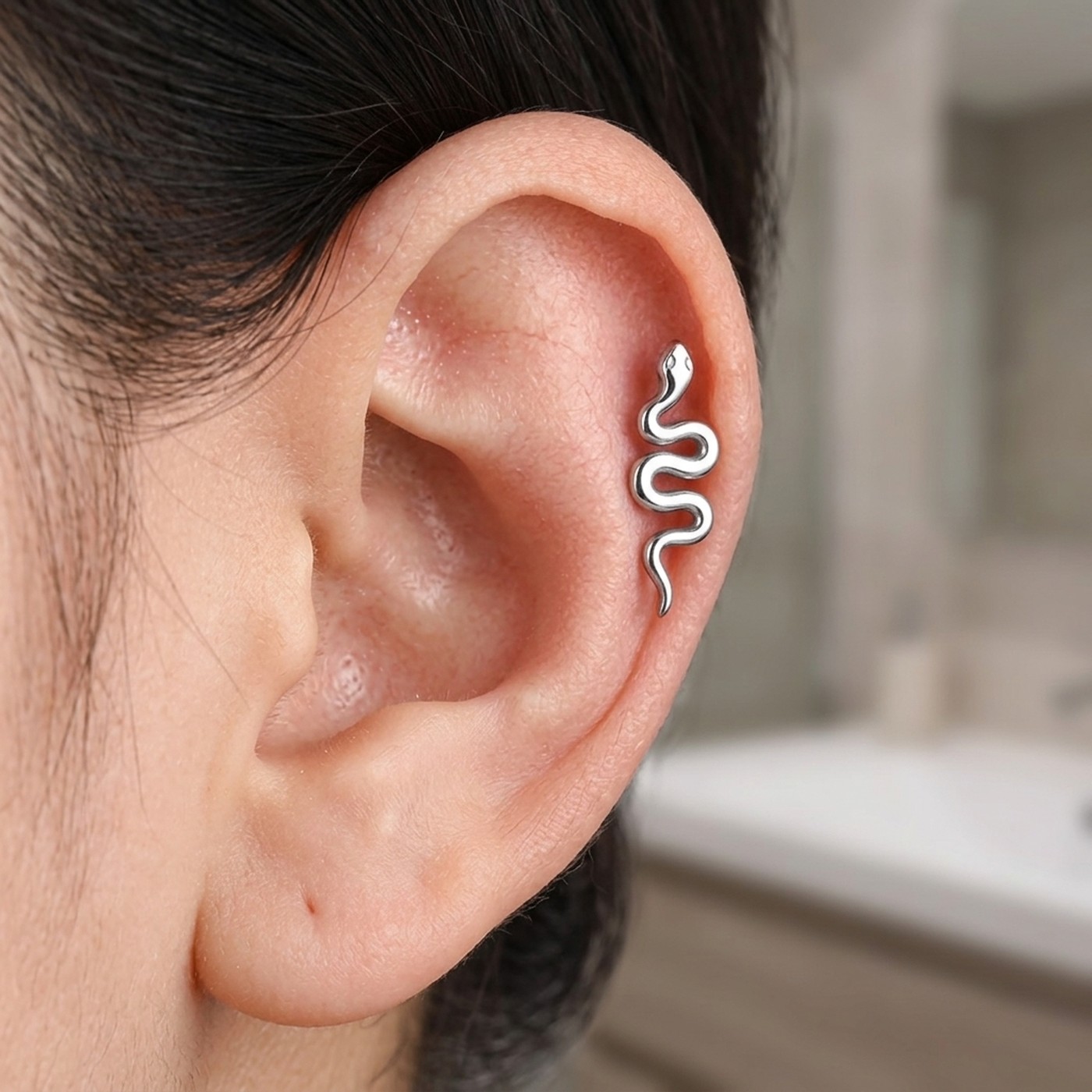 Flat Back Stud Earrings Snake in F136 Titanium - strict 1688 corrected image 2