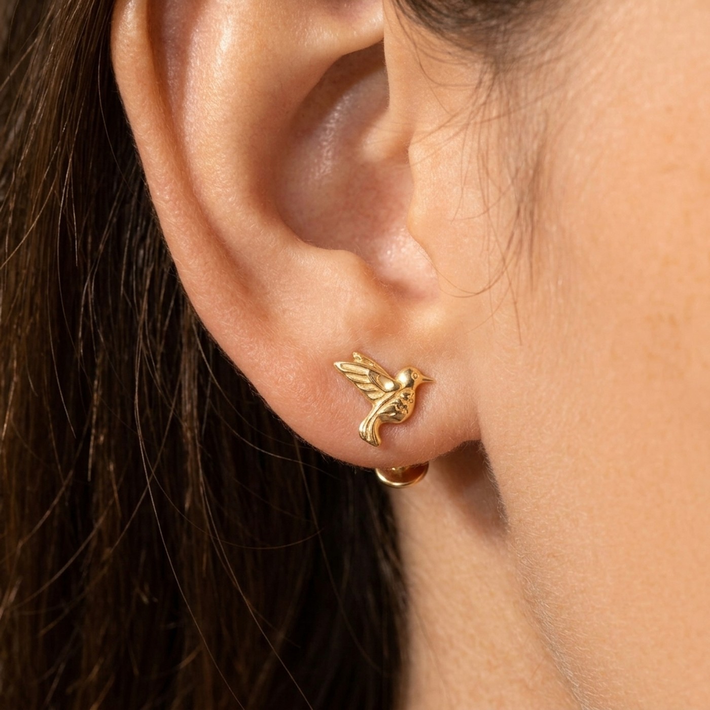 Flat Back Stud Earrings Hummingbird in F136 Titanium - strict 1688 corrected image 2
