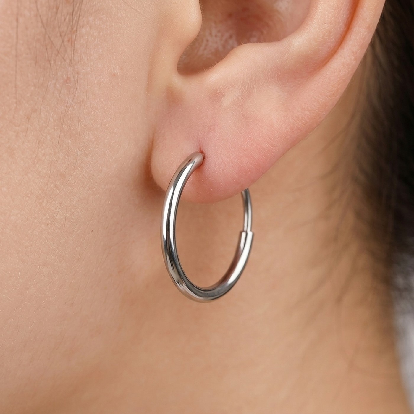 Titanium Hoop Earrings Classic Silver for Sensitive Ears - strict 1688 corrected image 2