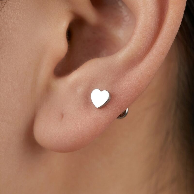 Flat Back Stud Earrings Classic Heart in F136 Titanium - strict 1688 corrected image 2