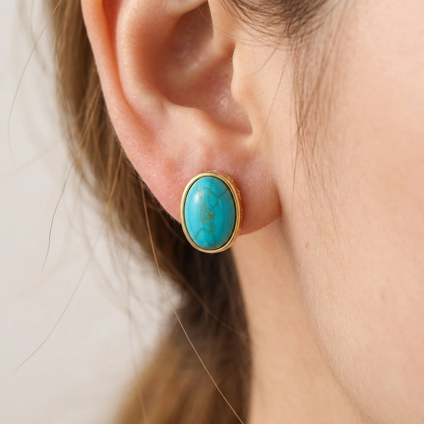 Stud Earrings Turquoise Vintage Oval with S925 Silver - strict 1688 corrected image 2