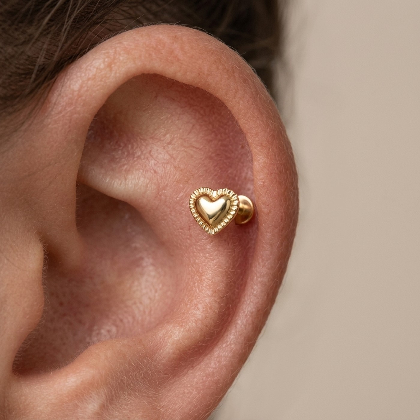 Flat Back Stud Earrings Pillow Heart in Titanium