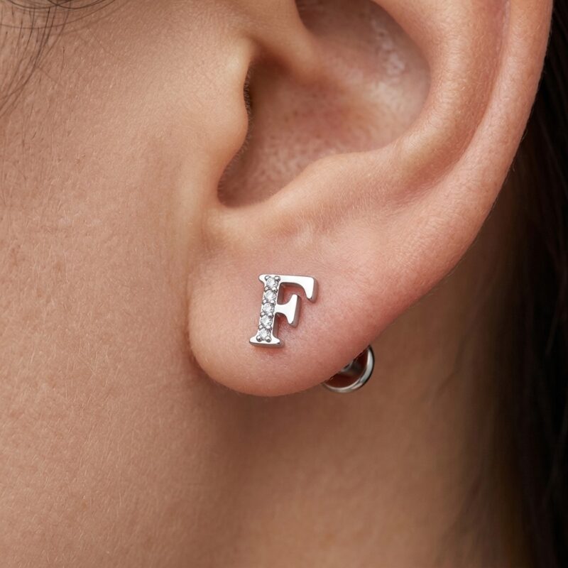 Flat Back Stud Earrings Letter F in F136 Titanium