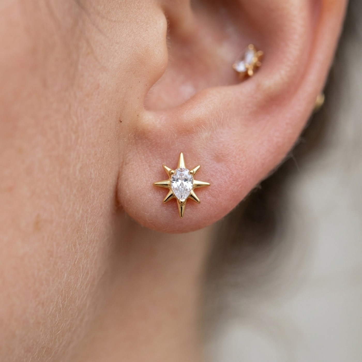 Flat Back Stud Earrings Starburst Dewdrop in F136 Titanium