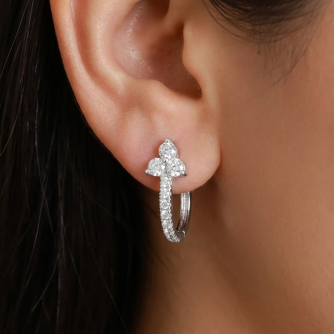 Hypoallergenic Hoop Earrings Kaia Crystal Lotus Pave Eternity with S925 Silver