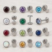 Flat Back Stud Earrings Micro Birthstone in F136 Titanium - threaded birthstone corrected 3