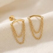 S925 Silver Hidden Helix Double Chain Drop Earring in Gold - round 2 corrected image 3