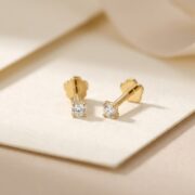 Flat Back Stud Earrings Baby Solitaire in Gold Titanium - round 2 corrected image 3
