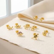 S925 Silver Tiny Animal Stud Earrings in Gold - round 3 corrected image 3