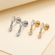 Flat Back Earrings Crystal Chain in Titanium - corrected consistent product image 3