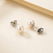 Titanium Pearl Stud Earrings Classic for Sensitive Ears - strict 1688 corrected image 3