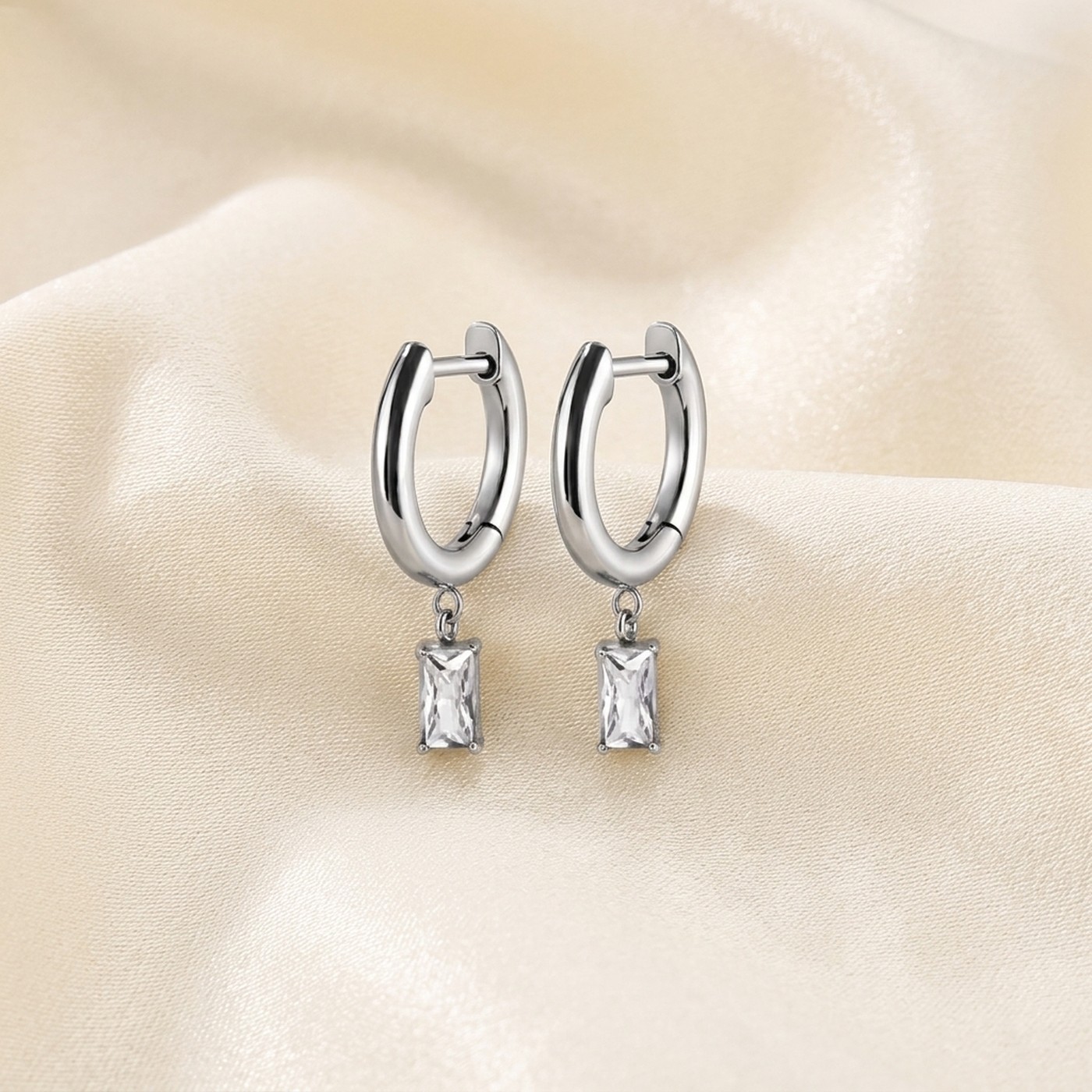 Titanium Hoop Earrings Square Zircon Dangle for Sensitive Ears - strict 1688 corrected image 3