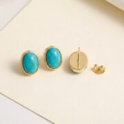Stud Earrings Turquoise Vintage Oval with S925 Silver - strict 1688 corrected image 3