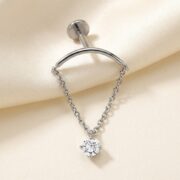 Flat Back Stud Earrings Absolute Hidden Helix Crystal Chain Drop Ear in F136 Titanium