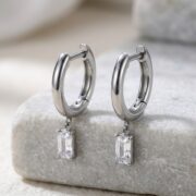 Titanium Hoop Earrings Square Zircon Dangle for Sensitive Ears - strict 1688 corrected image 4