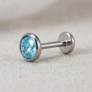 Flat Back Stud Earrings Micro Birthstone in F136 Titanium - threaded birthstone corrected 4