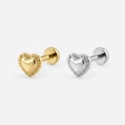 Flat Back Stud Earrings Pillow Heart in Titanium