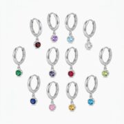 Hypoallergenic Hoop Earrings Crystal Birthstone with S925 Silver