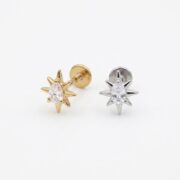 Flat Back Stud Earrings Starburst Dewdrop in F136 Titanium