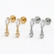 Flat Back Earrings Crystal Chain in Titanium - corrected consistent product image 5