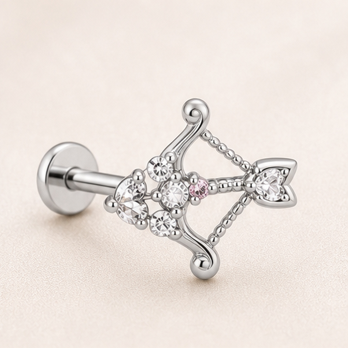 Titanium Stud Earrings Eros Crystal Arrow Bow for Sensitive Ears regenerated product image 2
