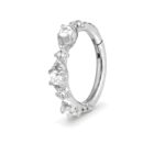 Hypoallergenic Hoop Earrings Couture Crystal Milgrain Eternity Hinged Segment with S925 Silver - image2 approved white first image
