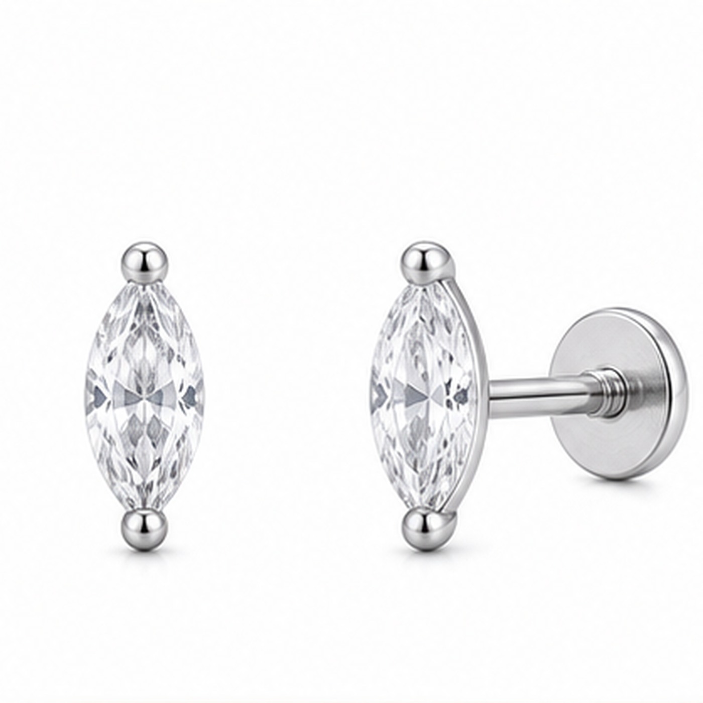 Titanium Stud Earrings Sparkly Marquise in Silver - image2 regenerated follow-up 1