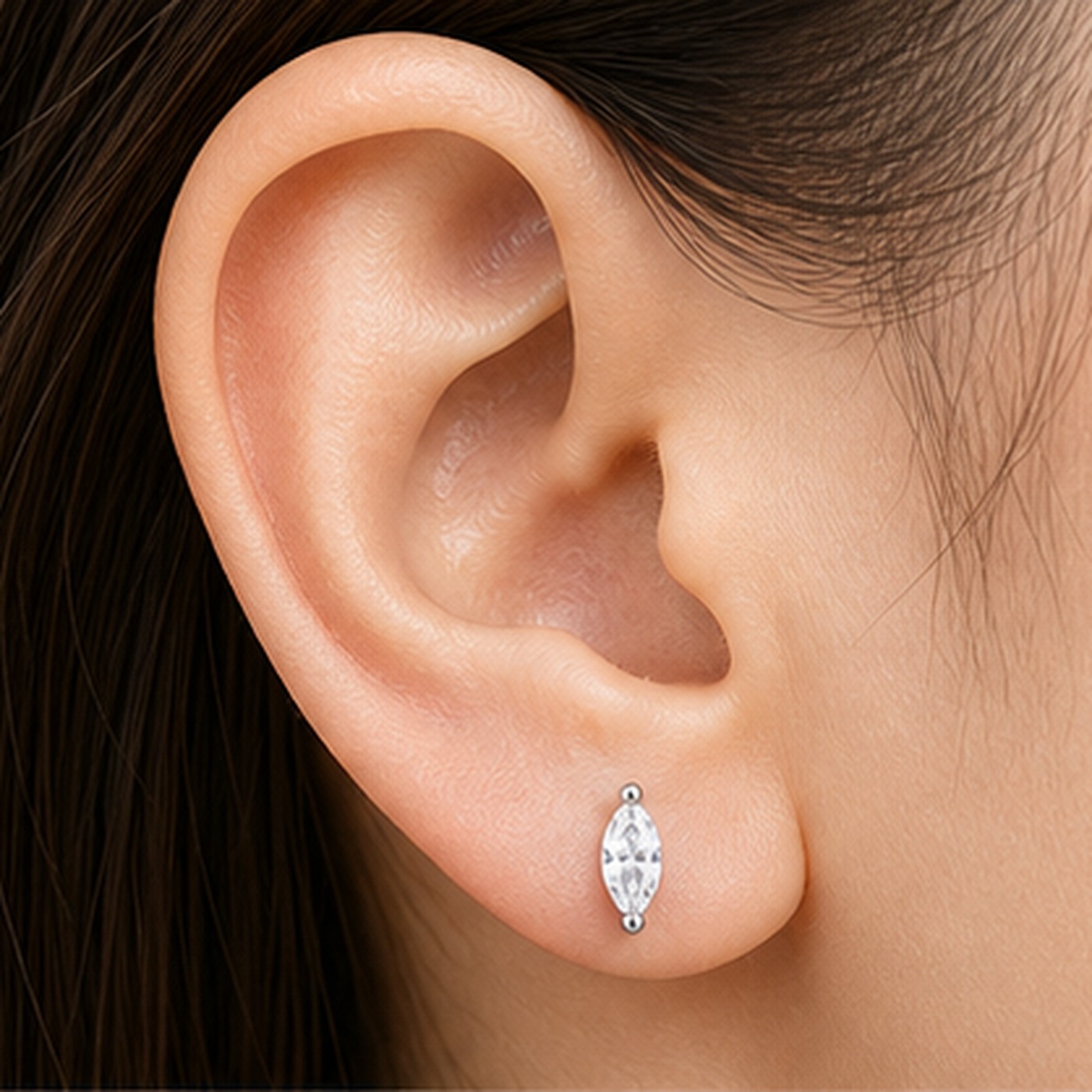Titanium Stud Earrings Sparkly Marquise in Silver - image2 regenerated follow-up 2
